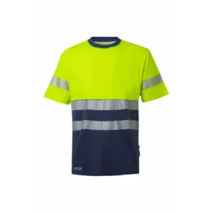 Camiseta bicolor manga corta Velilla 305643 Azul navy/Amarillo flúor, vista frontal