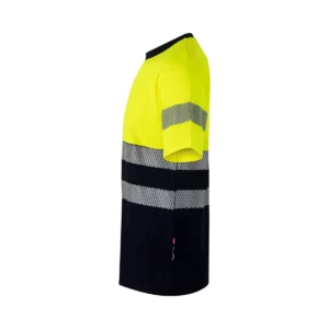 Camiseta bicolor manga corta Velilla 305643 Azul navy/Amarillo flúor, vista lateral
