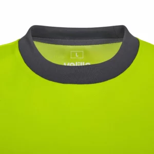 Camiseta bicolor manga larga Velilla 305645 Gris/Amarillo flúor, detalle de cuello