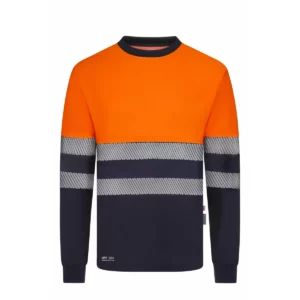 Camiseta bicolor manga larga Velilla 305645 Azul navy/Naranja flúor, vista frontal