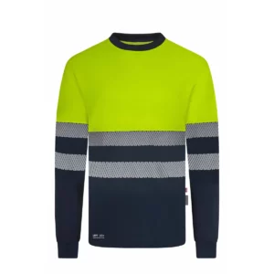 Camiseta bicolor manga larga Velilla 305645 Azul navy/Amarillo flúor, vista frontal