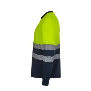 Camiseta bicolor manga larga Velilla 305645 Azul navy/Amarillo flúor, vista lateral