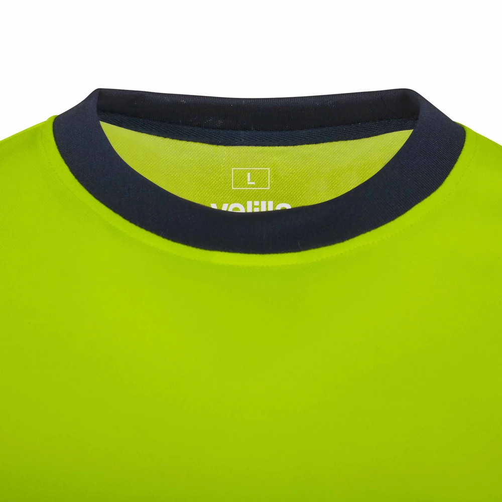 Camiseta bicolor manga larga Velilla 305645 14 Camiseta bicolor manga larga Velilla 305645 Azul navy/Amarillo flúor, detalle de cuello
