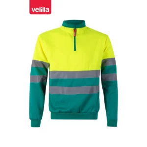Sudadera bicolor Velilla 305701 con media cremallera Verde/Amarillo flúor, vista frontal