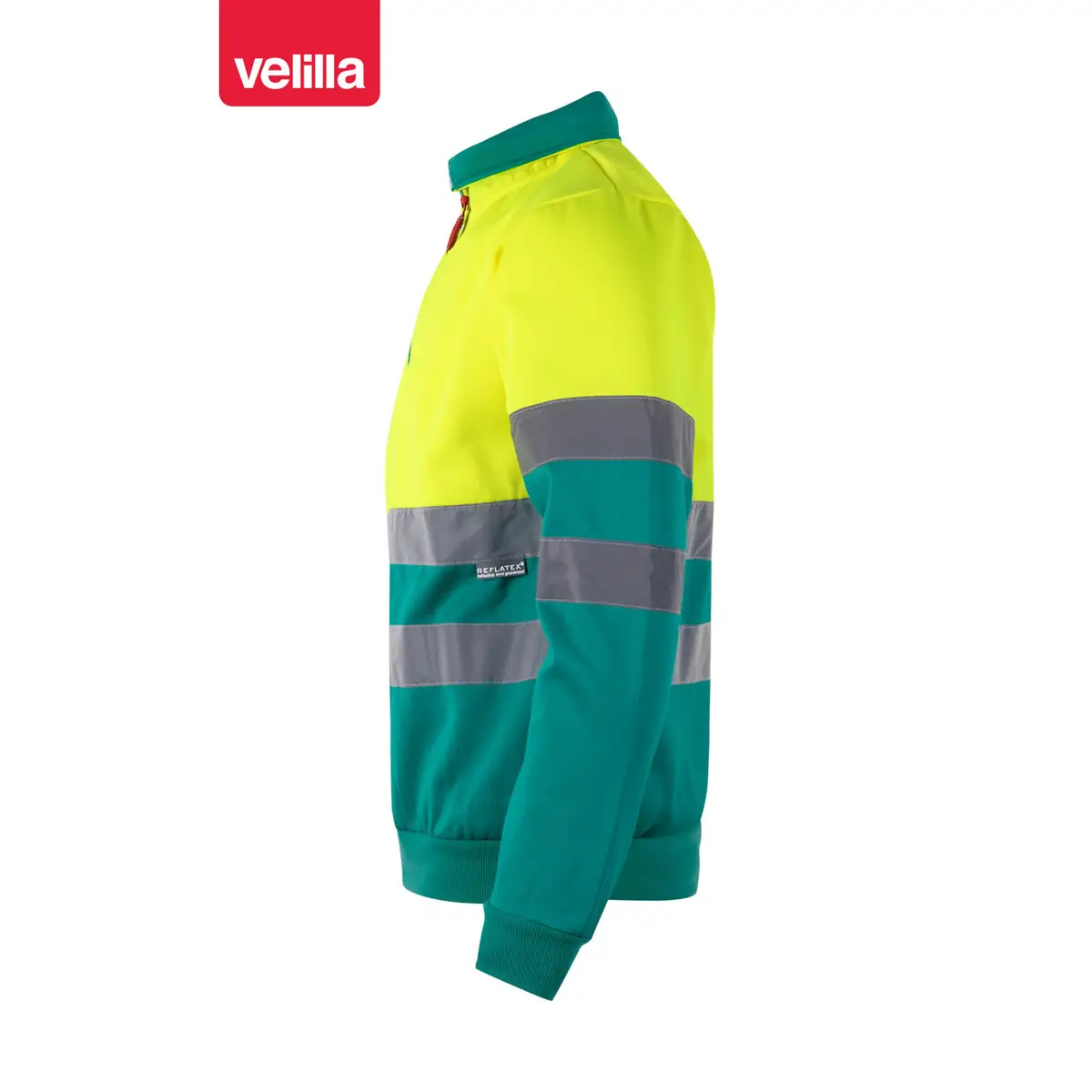 Sudadera bicolor Velilla 305701 con media cremallera 9 Sudadera bicolor Velilla 305701 con media cremallera Verde/Amarillo flúor, vista lateral