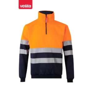 Sudadera bicolor Velilla 305701 con media cremallera Azul navy/Naranja flúor, vista frontal