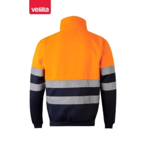 Sudadera bicolor Velilla 305701 con media cremallera Azul navy/Naranja flúor, vista trasera