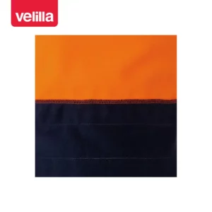 Sudadera bicolor Velilla 305701 con media cremallera Azul navy/Naranja flúor, detalle de tejido y costuras