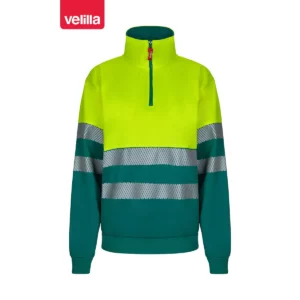 Sudadera bicolor Velilla 305703 con media cremallera Verde/Amarillo flúor, vista frontal