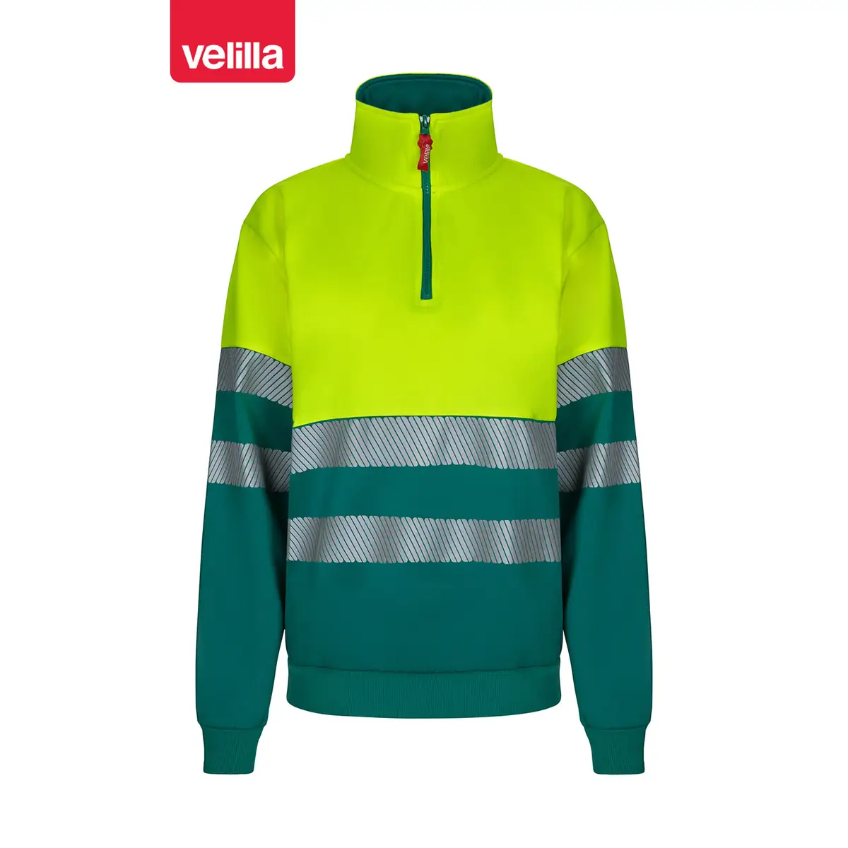 Sudadera bicolor Velilla 305703 con media cremallera 7 Sudadera bicolor Velilla 305703 con media cremallera Verde/Amarillo flúor, vista frontal