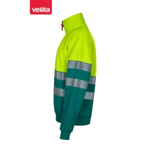 Sudadera bicolor Velilla 305703 con media cremallera Verde/Amarillo flúor, vista lateral