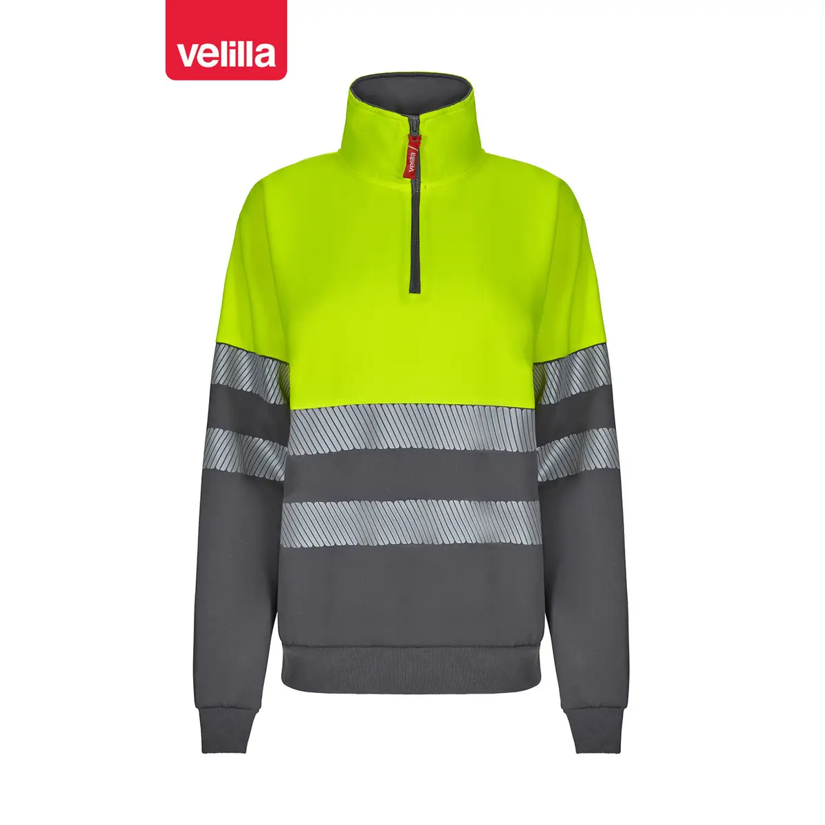 Sudadera bicolor Velilla 305703 con media cremallera 1 Sudadera bicolor Velilla 305703 con media cremallera Gris/Amarillo flúor, vista frontal