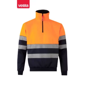 Sudadera bicolor Velilla 305703 con media cremallera Azul navy/Naranja flúor, vista frontal