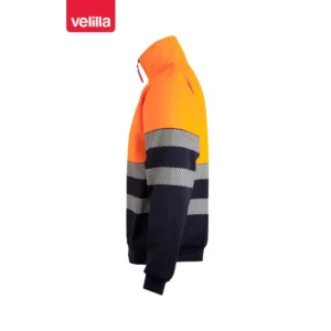 Sudadera bicolor Velilla 305703 con media cremallera Azul navy/Naranja flúor, vista lateral