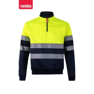 Sudadera bicolor Velilla 305703 con media cremallera Azul navy/Amarillo flúor, vista frontal