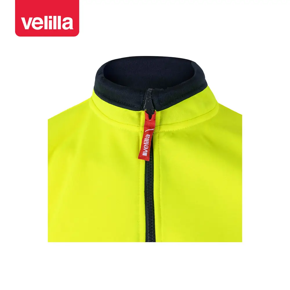 Sudadera bicolor Velilla 305703 con media cremallera 14 Sudadera bicolor Velilla 305703 con media cremallera Azul navy/Amarillo flúor, detalle de cuello y cremallera