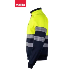 Sudadera bicolor Velilla 305703 con media cremallera Azul navy/Amarillo flúor, vista lateral