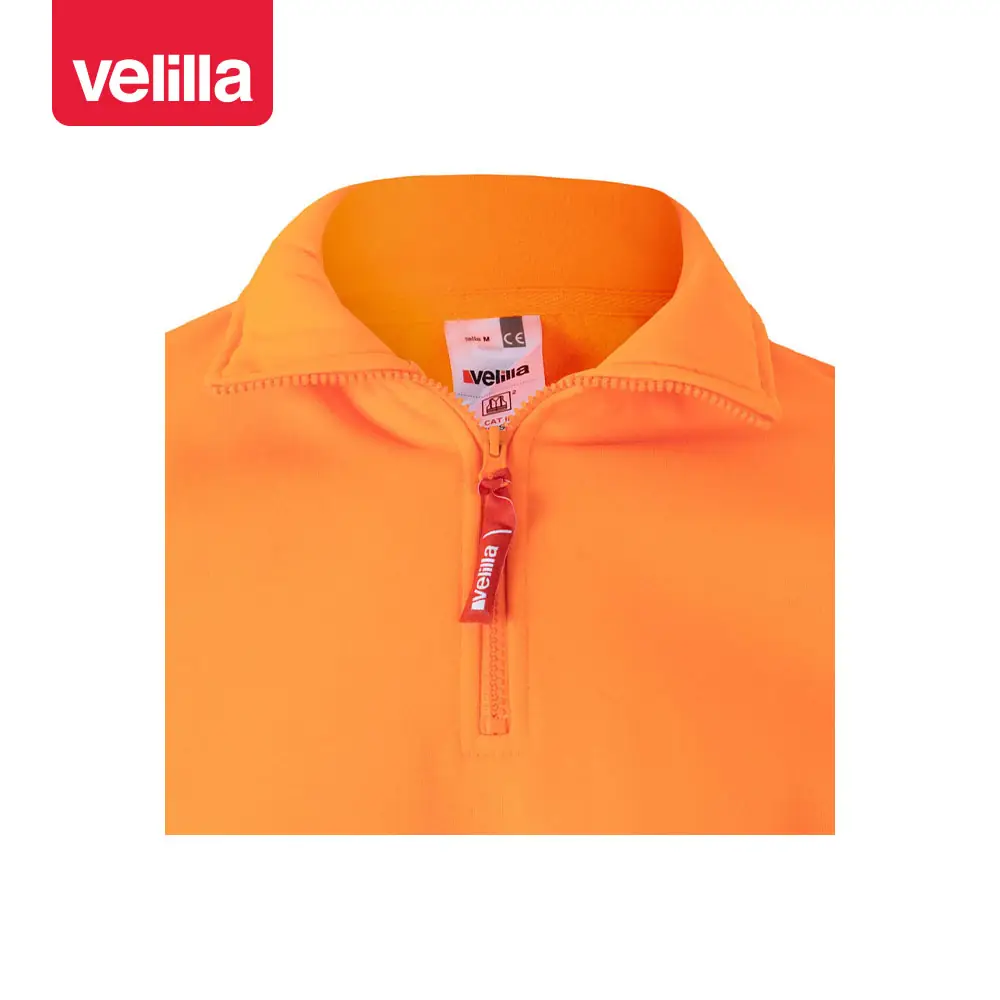 Sudadera Velilla 305704 con media cremallera 12 Sudadera Velilla 305704 con media cremallera Naranja flúor, detalle de cuello y cremallera