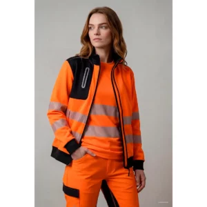 Chaqueta polar Velilla V.Dynamix Hi Vis 305730 Negro/Naranja flúor, vista con modelo