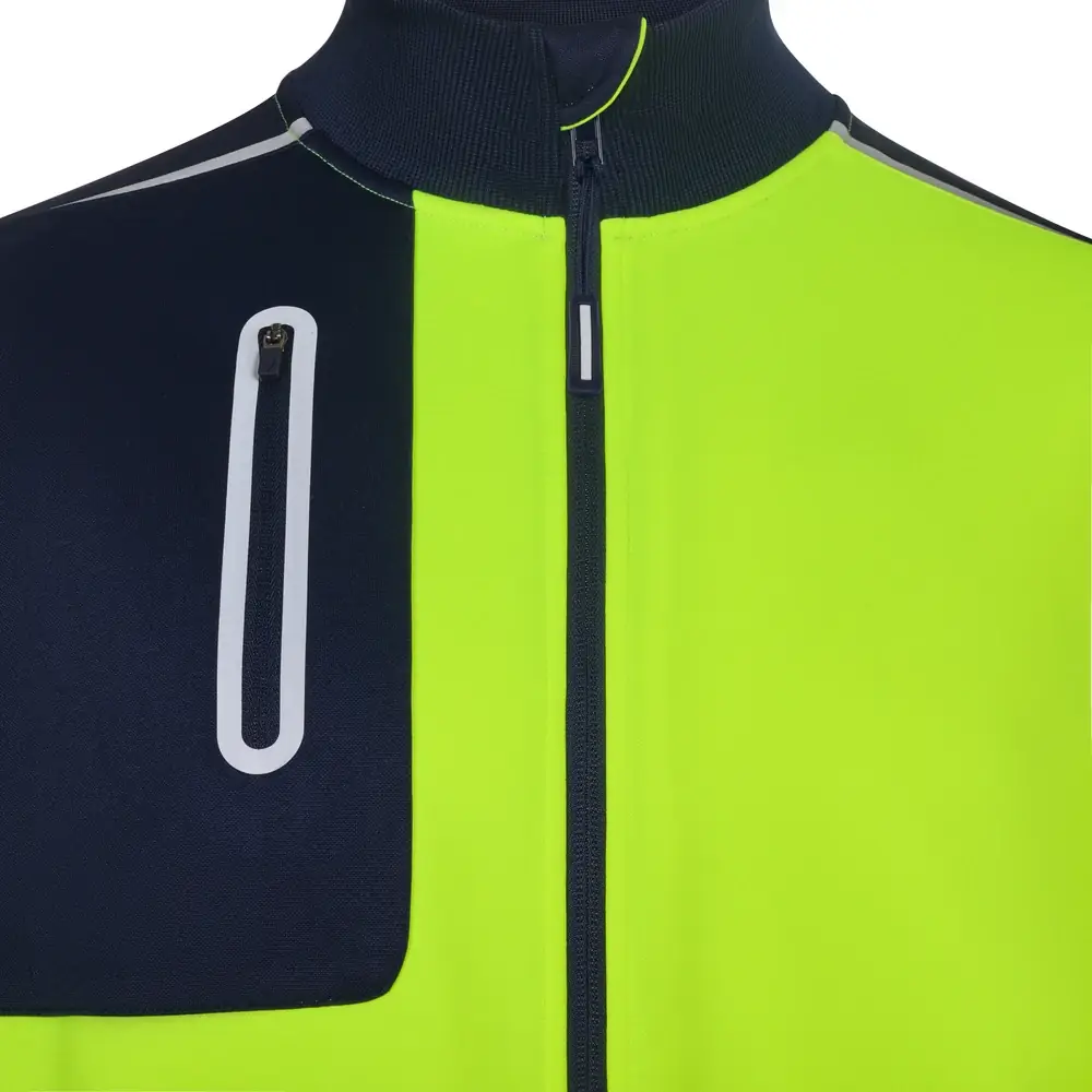 Chaqueta polar Velilla V.Dynamix Hi Vis 305730 19 Chaqueta polar Velilla V.Dynamix Hi Vis 305730 Azul navy/Amarillo flúor, detalle de cremallera y bolsillo del pecho