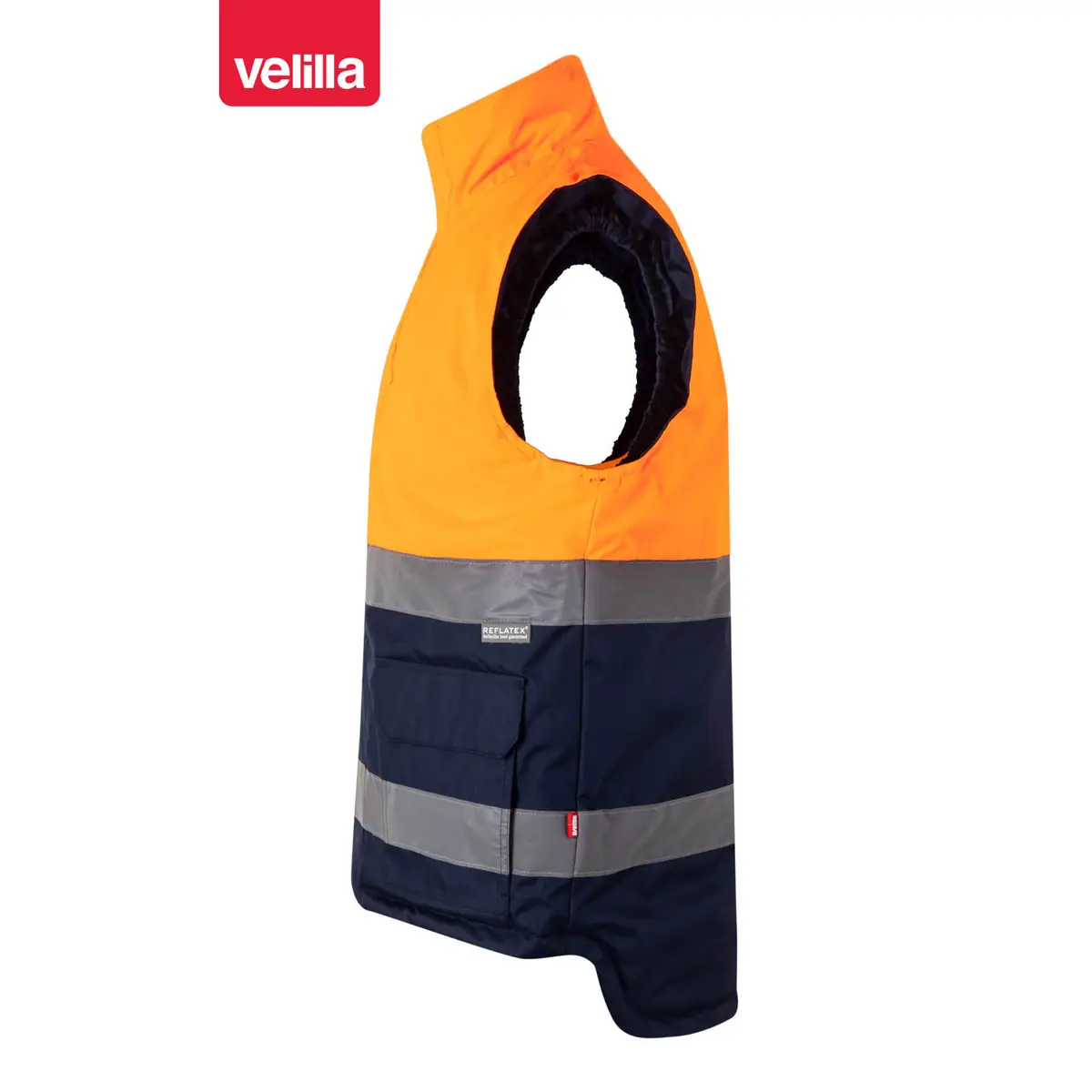 Chaleco acolchado bicolor Velilla 305902 5 Chaleco acolchado bicolor Velilla 305902 Azul navy/Naranja flúor, vista lateral