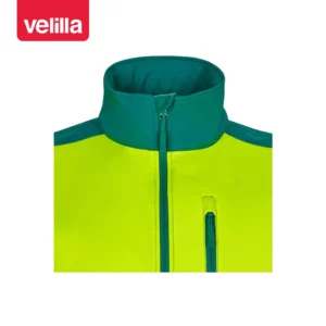 Chaleco soft shell bicolor Velilla 305906 Verde/Amarillo flúor, detalle de cuello