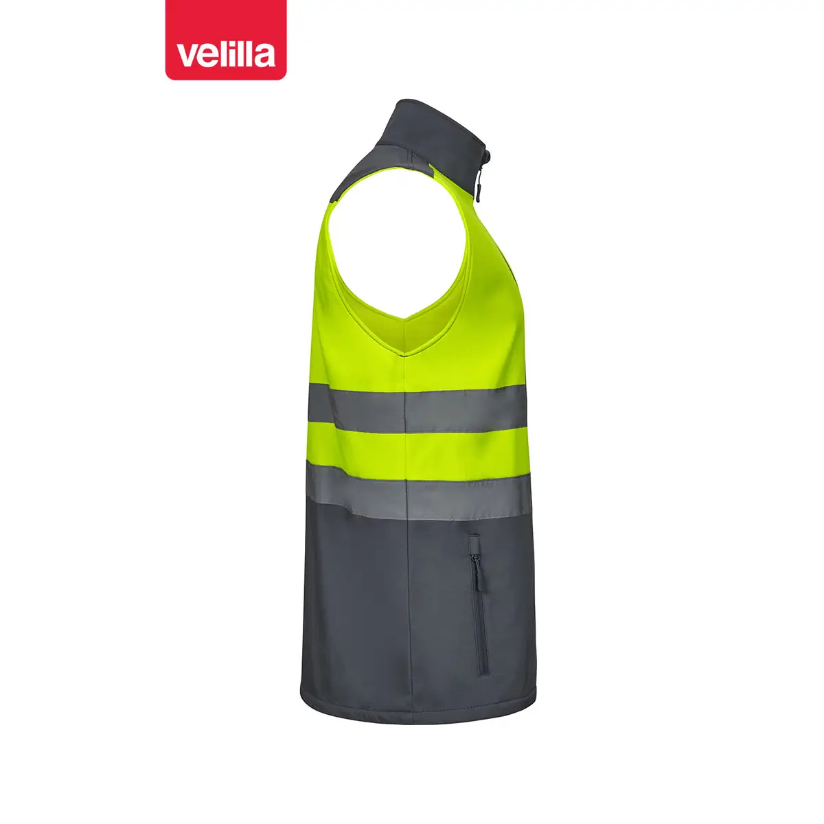 Chaleco soft shell bicolor Velilla 305906 3 Chaleco soft shell bicolor Velilla 305906 Gris/Amarillo flúor, vista lateral opuesto