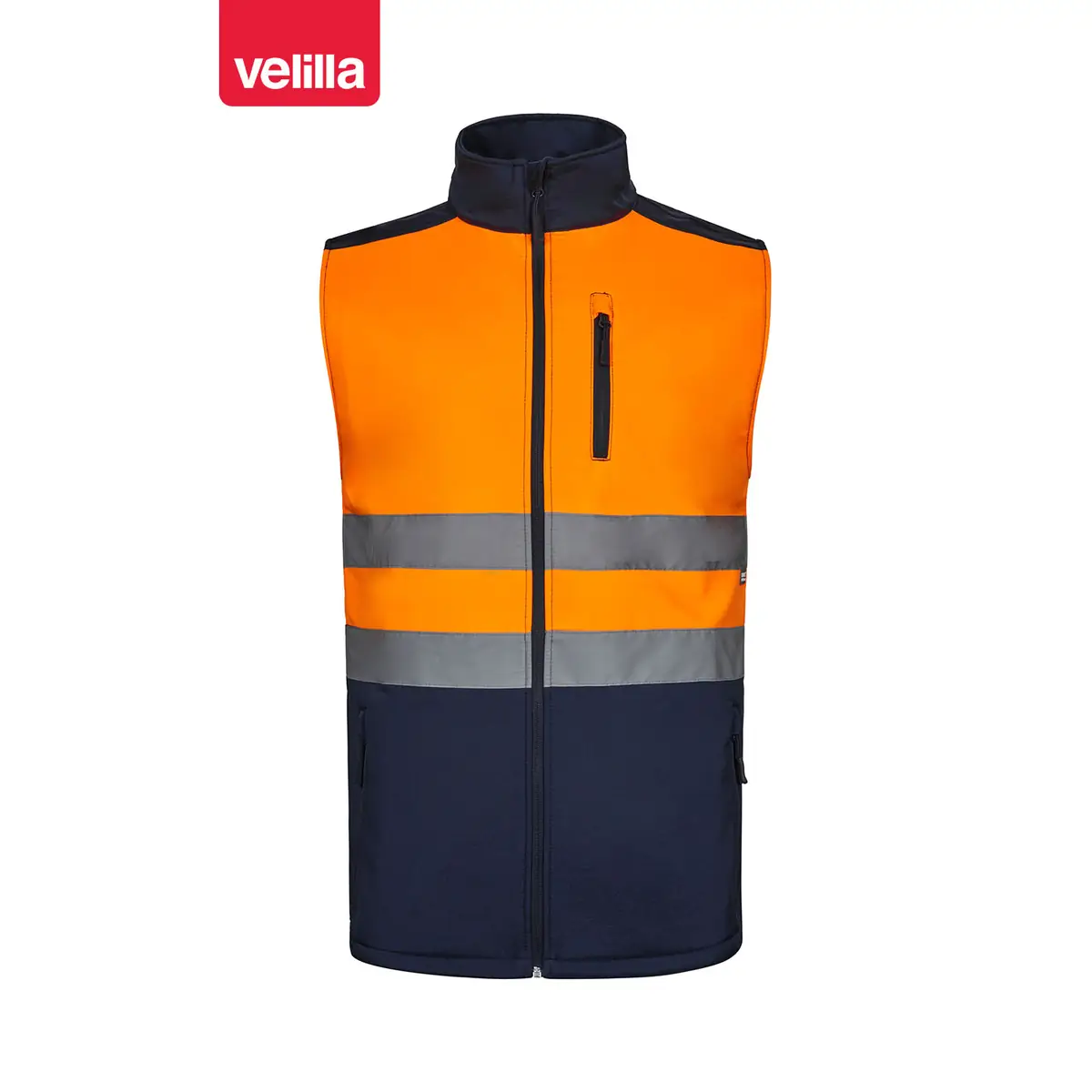 Chaleco soft shell bicolor Velilla 305906 12 Chaleco soft shell bicolor Velilla 305906 Azul navy/Naranja flúor, vista frontal
