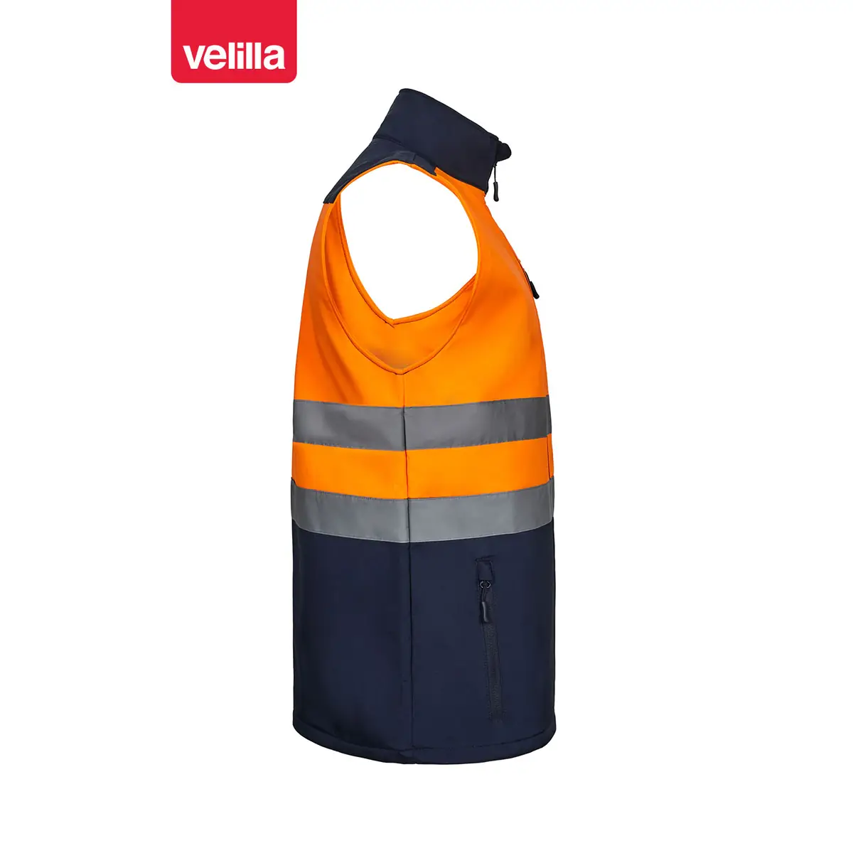 Chaleco soft shell bicolor Velilla 305906 14 Chaleco soft shell bicolor Velilla 305906 Azul navy/Naranja flúor, vista lateral opuesto