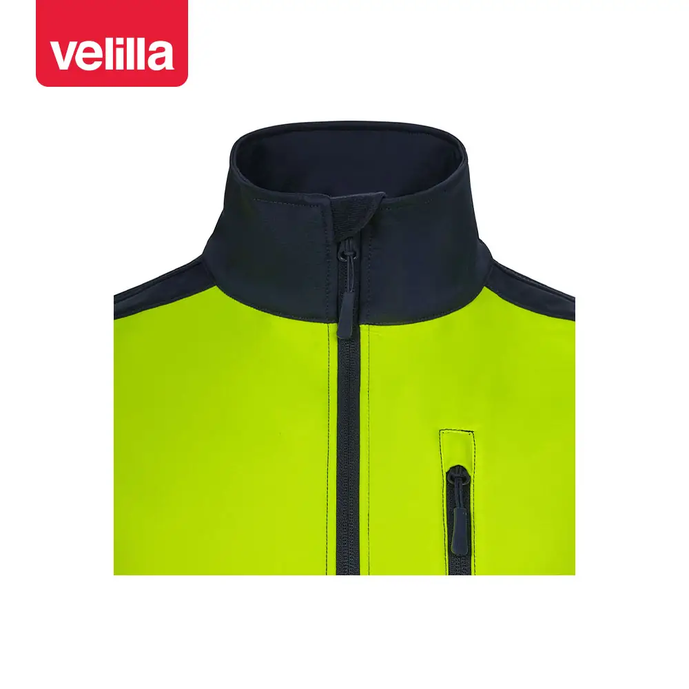 Chaleco soft shell bicolor Velilla 305906 19 Chaleco soft shell bicolor Velilla 305906 Azul navy/Amarillo flúor, detalle de cuello