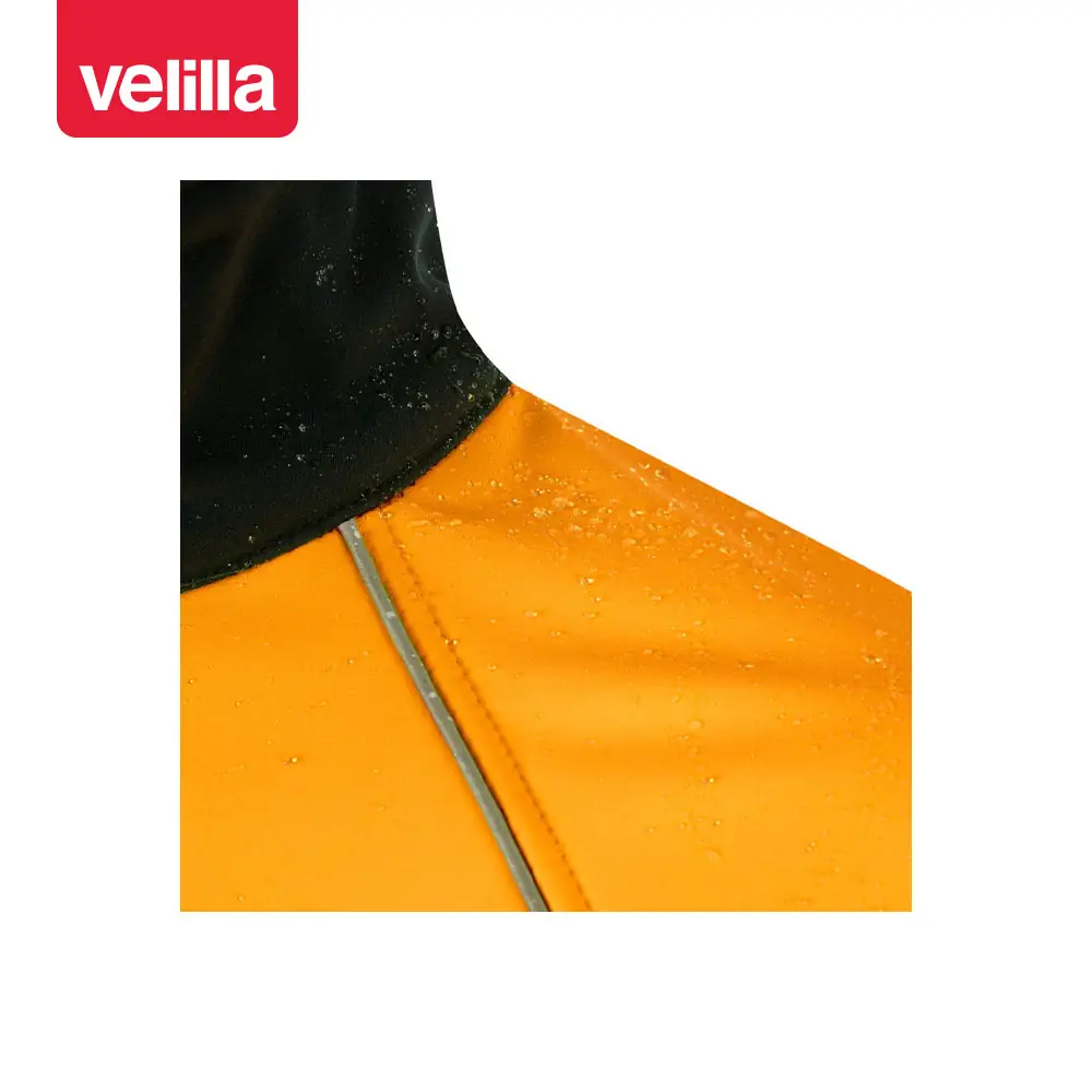 Cazadora softshell bicolor Velilla 306001 13 Cazadora softshell bicolor Velilla 306001 Azul marino/Naranja flúor, detalle de hombro y cuello