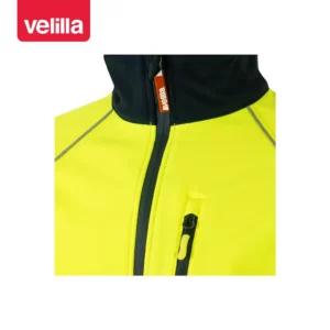 Cazadora softshell bicolor Velilla 306001 Azul marino/Amarillo flúor, detalle de cuello y cremallera