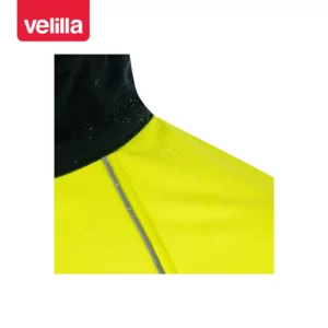 Cazadora softshell bicolor Velilla 306001 Azul marino/Amarillo flúor, detalle de hombro y cuello