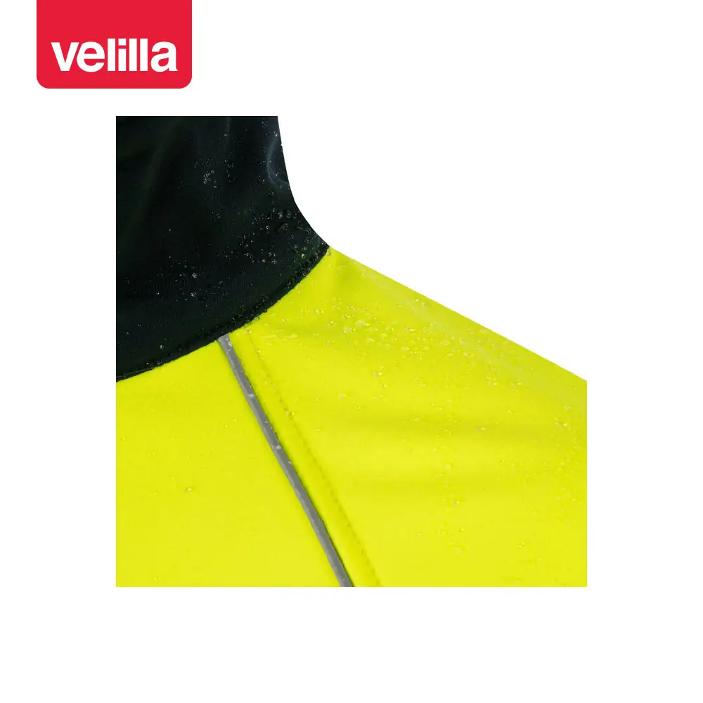 Cazadora softshell bicolor Velilla 306001 9 Cazadora softshell bicolor Velilla 306001 Azul marino/Amarillo flúor, detalle de hombro y cuello