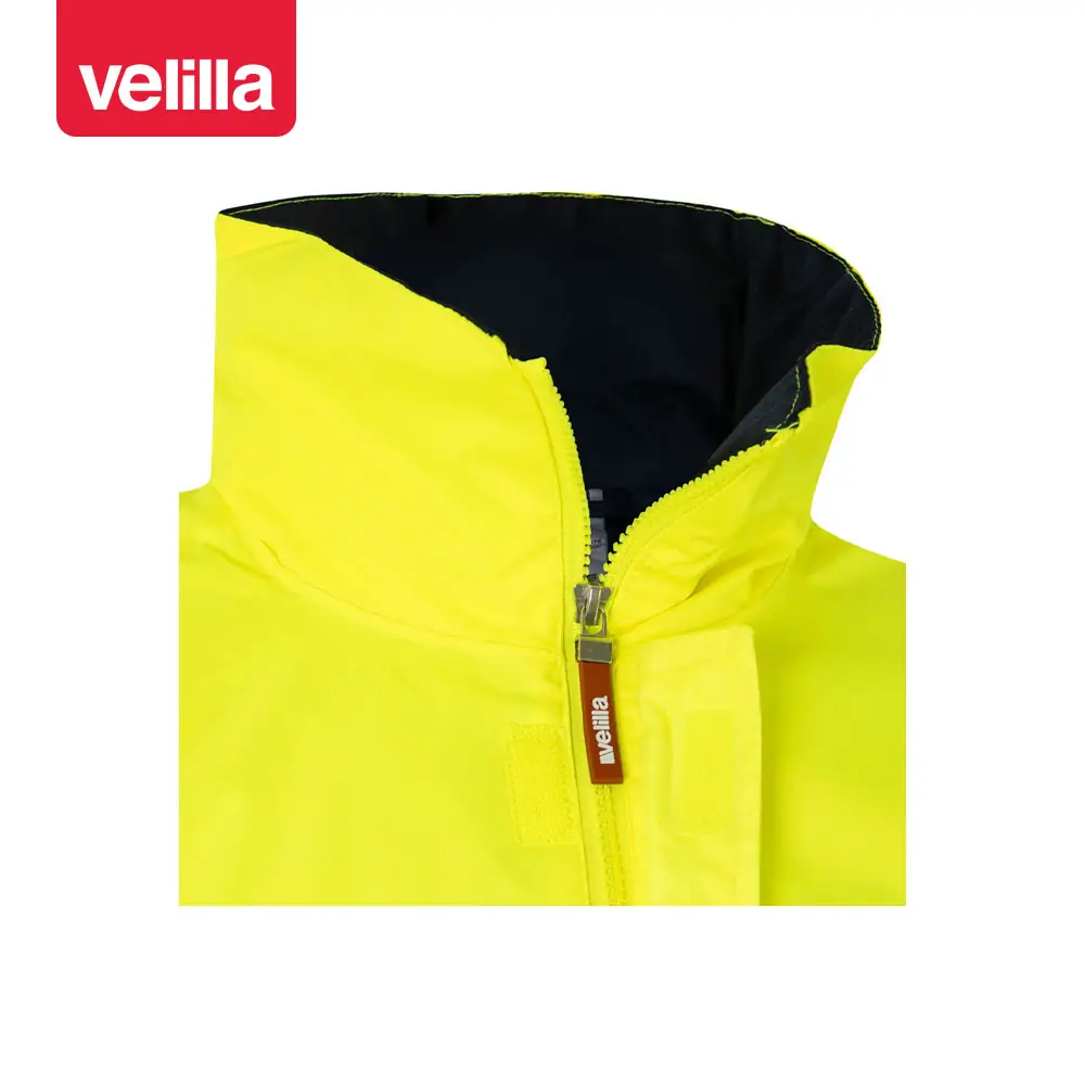 Parka bicolor alta visibilidad Velilla 306002 14 Parka bicolor alta visibilidad Velilla 306002 Azul marino/Amarillo flúor, detalle de cuello y cremallera