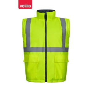 Parka 4 en 1 bicolor Velilla 306003 Azul marino/Amarillo flúor, vista frontal del chaleco interior con cuello levantado
