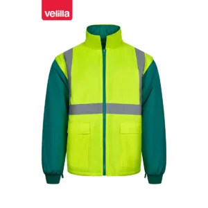 Parka 4 en 1 bicolor Velilla 306003 Verde/Amarillo flúor, vista frontal de la prenda interior con cuello levantado