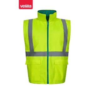 Parka 4 en 1 bicolor Velilla 306003 Verde/Amarillo flúor, vista frontal del chaleco interior con cuello levantado