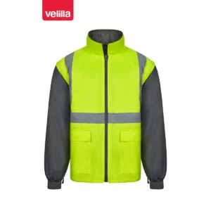 Parka 4 en 1 bicolor Velilla 306003 Gris/Amarillo flúor, vista frontal de la prenda interior con cuello levantado