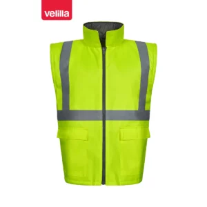 Parka 4 en 1 bicolor Velilla 306003 Gris/Amarillo flúor, vista frontal del chaleco interior con cuello levantado