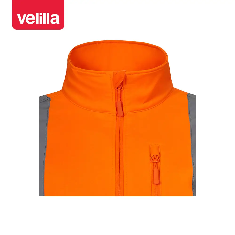 Cazadora softshell alta visibilidad Velilla 306005 10 Cazadora softshell alta visibilidad Velilla 306005 naranja flúor, detalle de cuello y cierre