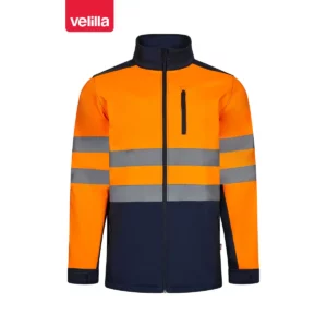 Cazadora softshell bicolor Velilla 306006 Azul navy/Naranja flúor, vista frontal