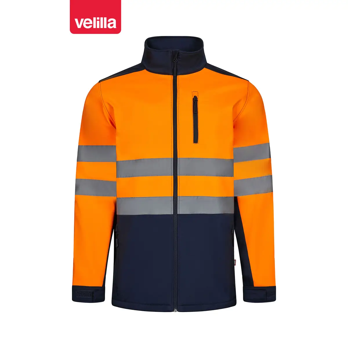 Cazadora softshell bicolor Velilla 306006 11 Cazadora softshell bicolor Velilla 306006 Azul navy/Naranja flúor, vista frontal