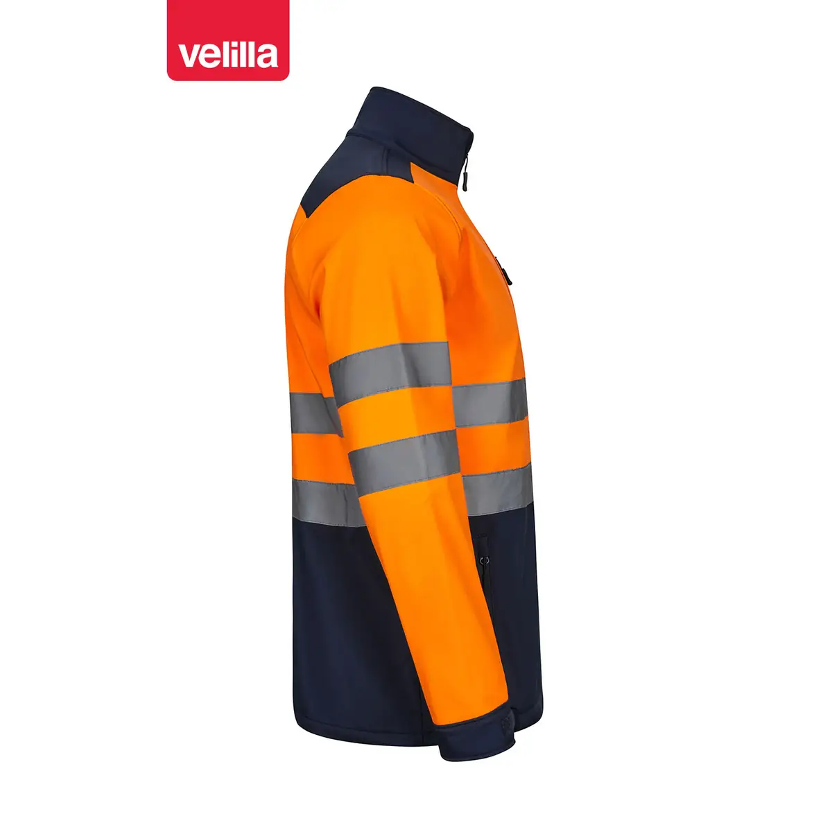 Cazadora softshell bicolor Velilla 306006 13 Cazadora softshell bicolor Velilla 306006 Azul navy/Naranja flúor, vista lateral opuesto