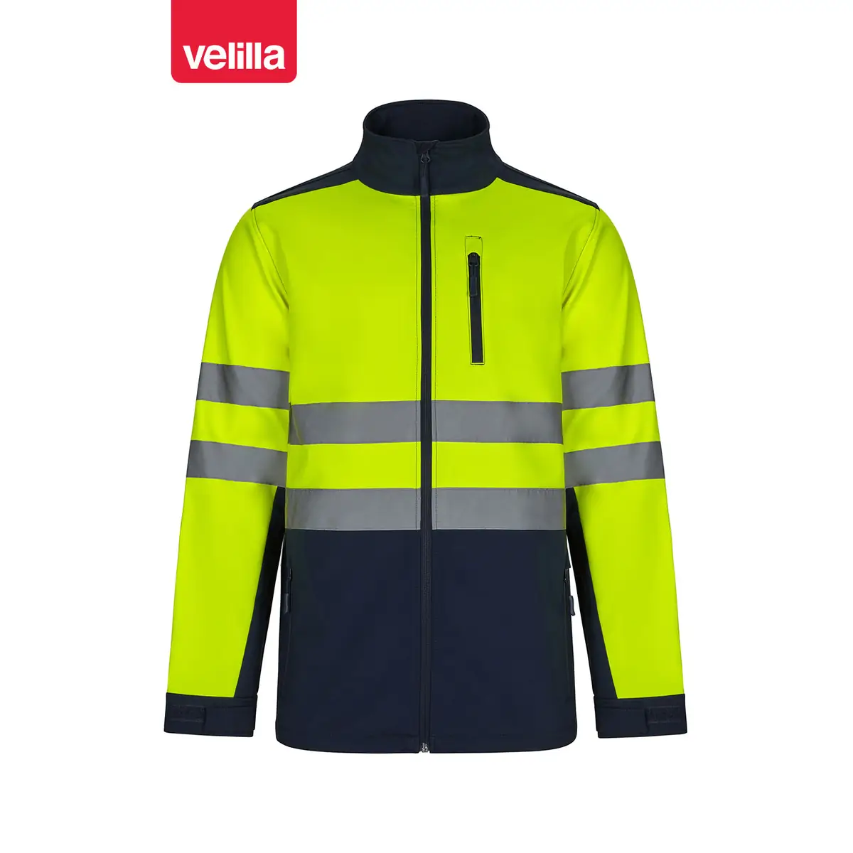 Cazadora softshell bicolor Velilla 306006 4 Cazadora softshell bicolor Velilla 306006 Azul navy/Amarillo flúor, vista frontal