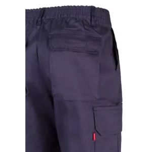 Pantalón algodón multibolsillos Velilla 343 Azul marino, detalle de cintura y bolsillo trasero con tapeta