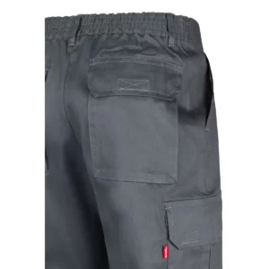 Pantalón algodón multibolsillos Velilla 343 Gris, detalle de cintura y bolsillo trasero con tapeta