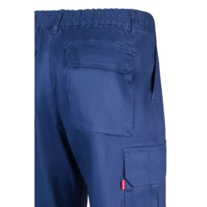 Pantalón algodón multibolsillos Velilla 343 Azulina, detalle de cintura y bolsillo trasero con tapeta
