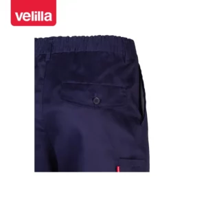 Pantalón de trabajo Velilla 349 Azul marino, detalle de cintura y bolsillo trasero con botón