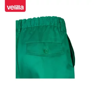 Pantalón de trabajo Velilla 349 Verde, detalle de cintura y bolsillo trasero con botón